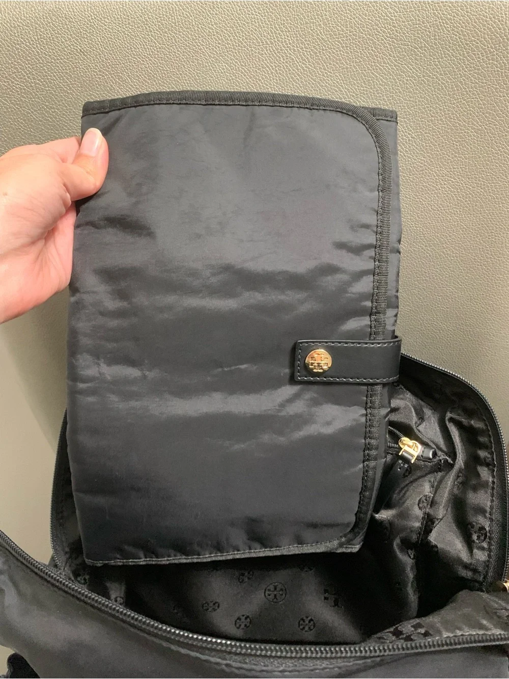 Tory Burch Black Nylon Diaper Backpack with Logo Accent